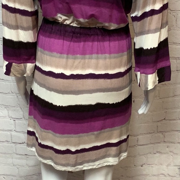 Josie By Natori Purple Tan White Striped Short Wrap Stretch Robe Sz M - Picture 10 of 12